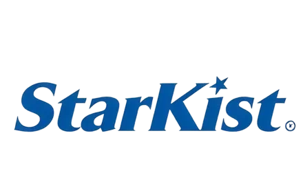 הלוגו של StarKist, בטקסט כחול עם כוכב המהווה את הנקודה מעל האות "i", מוצג על רקע לבן חלק.