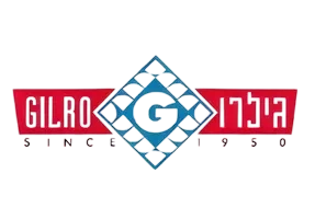 לוגו חברת גילרו, הכולל את האות "G" המעוצבת בתוך יהלום כחול, עם הכיתוב "GILRO" באנגלית משמאל, בעברית מימין, והכיתוב "SINCE 1950" מתחת.