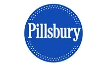 לוגו עגול וכחול של Pillsbury עם טקסט לבן ומסגרת מנוקדת.